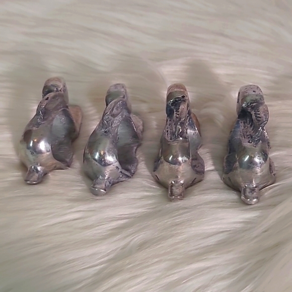 Vintage Pewter Silver Tone Rabbit Bunny Napkin Ring Set of Four Witchy Easter - Picture 11 of 17